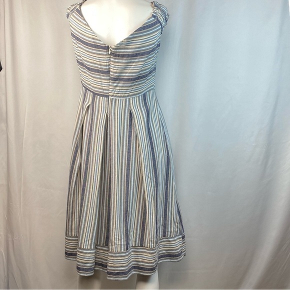 Sandro Ferrone Medium Dress Off The Shoulder Striped Linen Blend Made In Italy - Picture 6 of 15